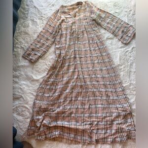 Vintage handmadeLong Sleeve Maxi Dress in Blush and Cream plaid